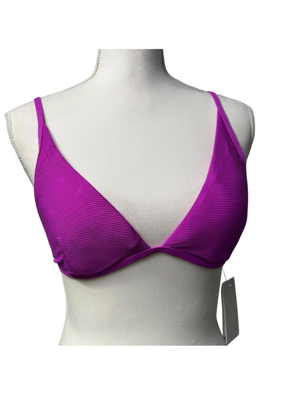 L*SPACE MILLIE ribbed bralette bikini swim top hook back sz L purple/Fuchsia NWT